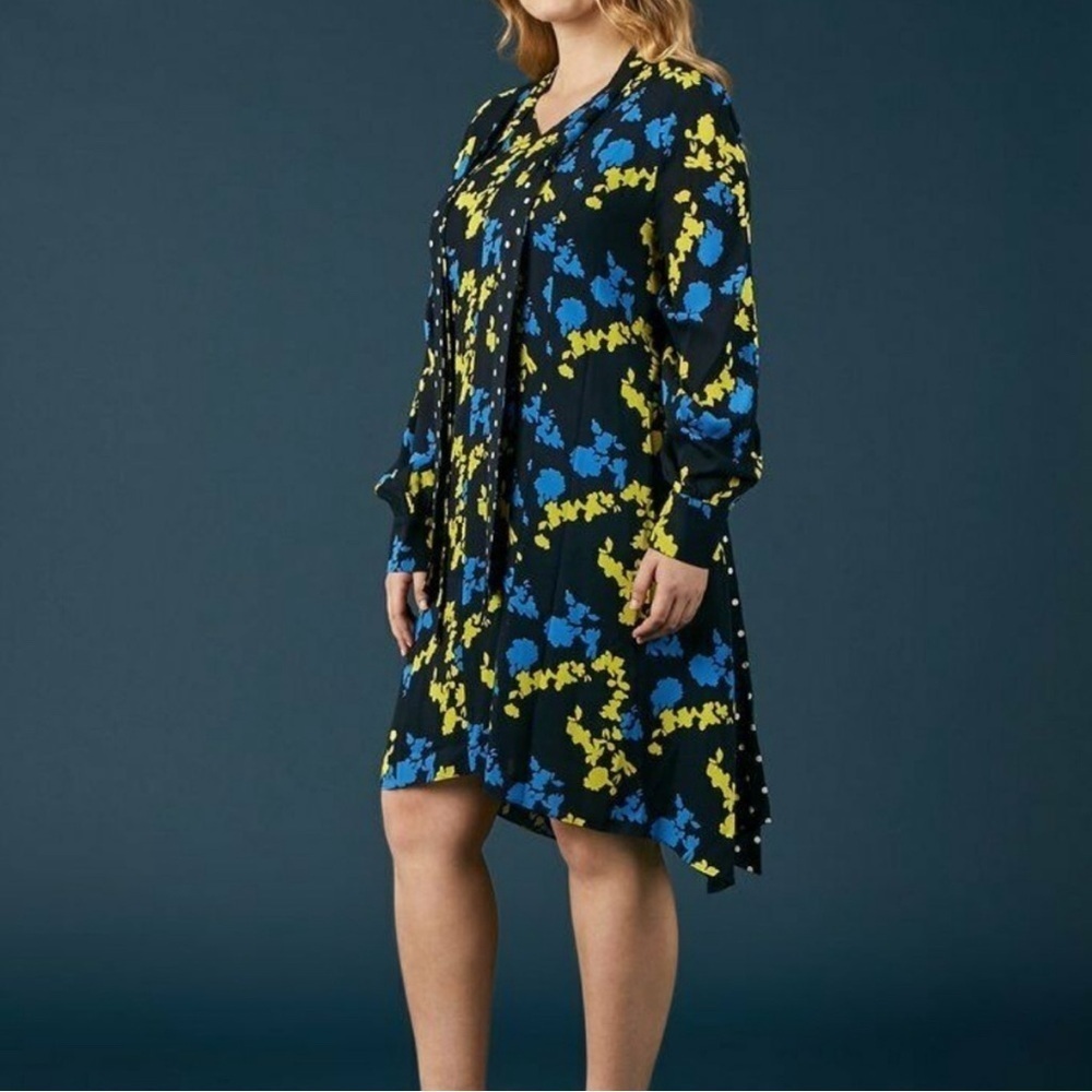 Tanya Taylor Roma Silk Blue Yellow Floral Print Polkadot Mini Dress Sz 10